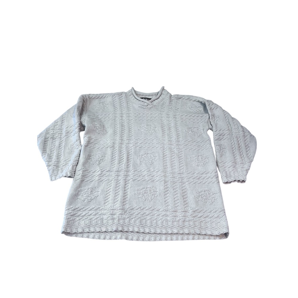 Vintage White Stag Cotton Sweater Hearts Textured Knit Ivory Pullover‎ Women's L
